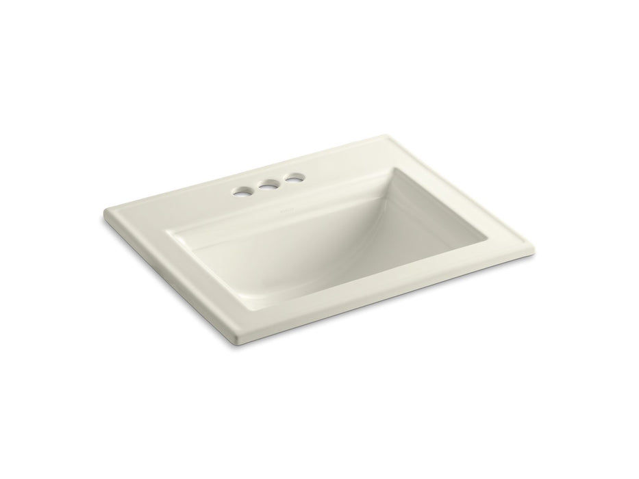 KOHLER K-2337-4 Memoirs Stately 22-3/4" Rectangular Drop-in Bathroom Sink, biscuit