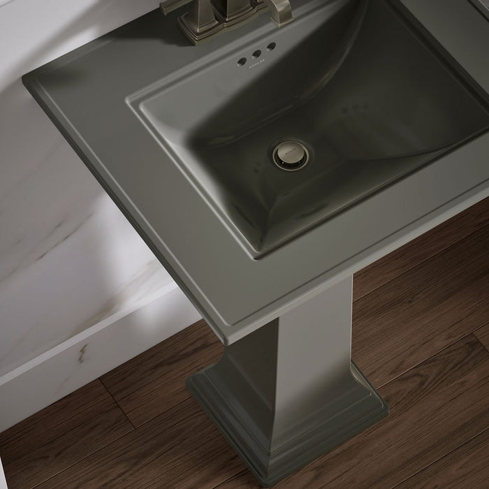KOHLER K-2344-4 Memoirs Stately 25" Rectangular Pedestal Bathroom Sink, Thunder Grey - Shows close up detail of product in ro