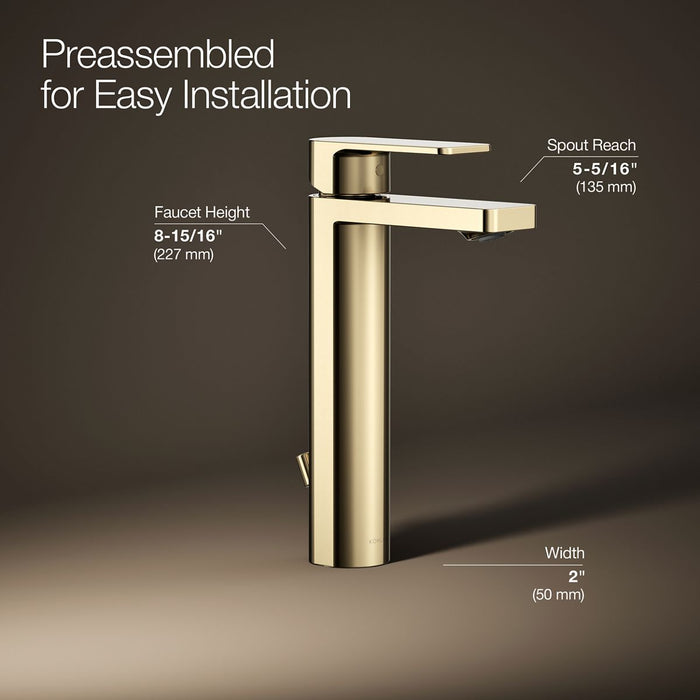 KOHLER K-23475-4N Parallel Tall single-handle bathroom sink faucet, 0.5 gpm, vibrant french gold - view 4