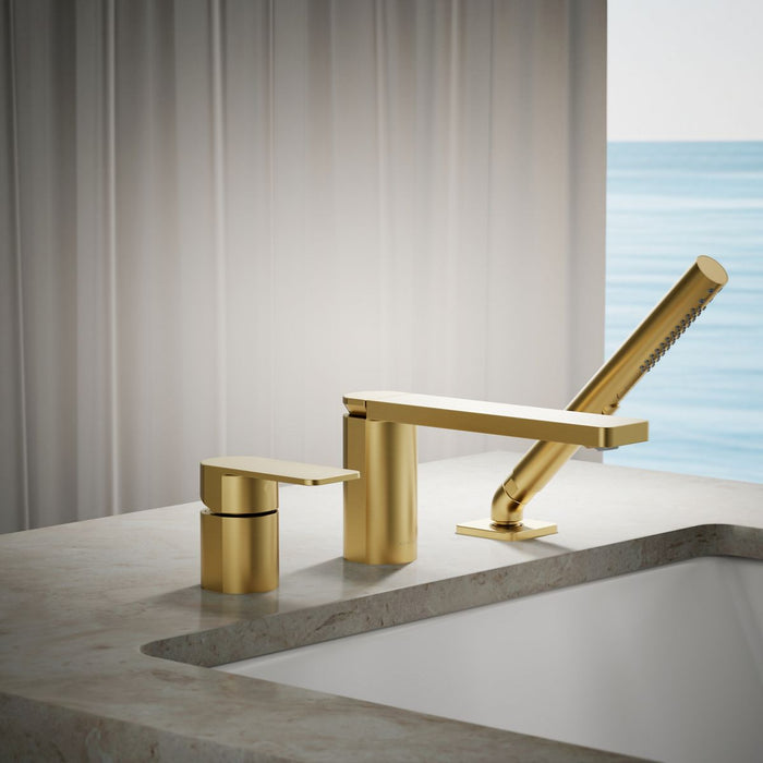 KOHLER K-23488-4 Parallel Deck-mount bath faucet with handshower, vibrant brushed moderne brass - view 4