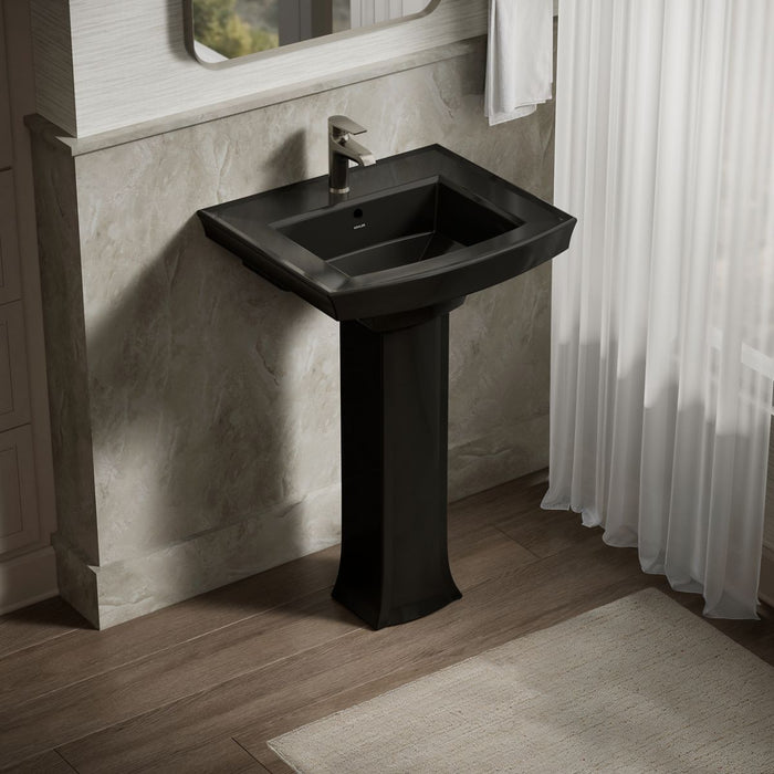 KOHLER K-2359-1 Archer 24" Rectangular Pedestal Bathroom Sink, Black Black - image focused on single product story