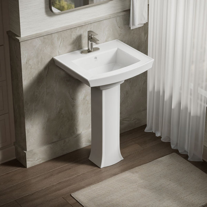 KOHLER K-2359-4 Archer 24" Rectangular Pedestal Bathroom Sink, White - image focused on single product story
