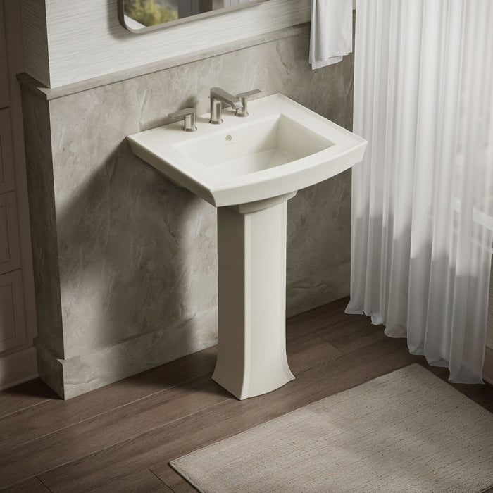 KOHLER K-2359-8 Archer 24" Rectangular Pedestal Bathroom Sink, Biscuit - image focused on single product story