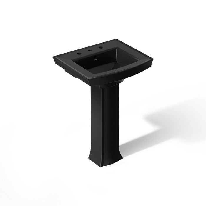KOHLER K-2359-8 Archer 24" Rectangular Pedestal Bathroom Sink, Black Black - 3/4 view of product