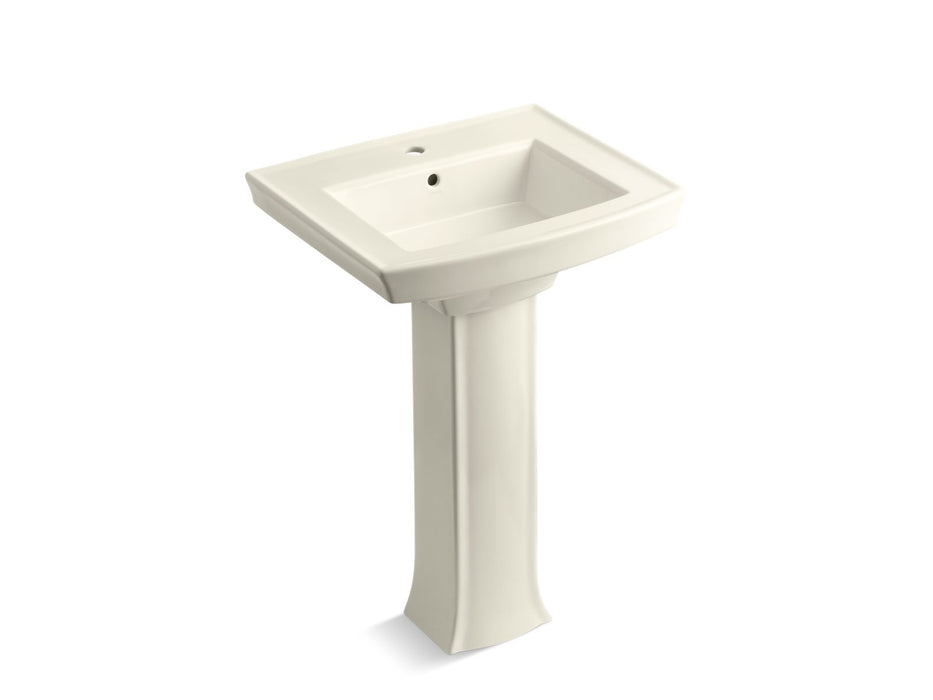 KOHLER K-2359-1 Archer Pedestal Bathroom Sink with Single Faucet Hole, biscuit