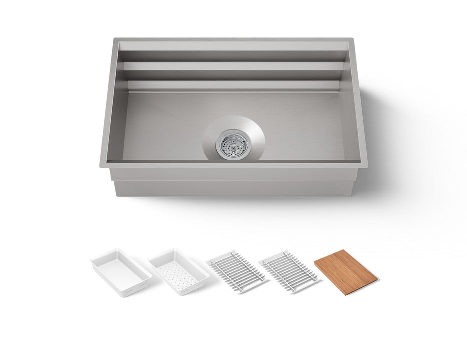KOHLER K-23651 Prolific 29" undermount single-bowl workstation kitchen sink, stainless steel