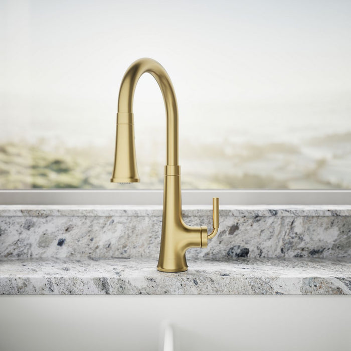 KOHLER K-23764 Tone Pull-down kitchen sink faucet with three-function sprayhead, vibrant brushed moderne brass - view 4