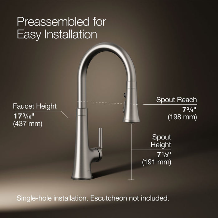 KOHLER K-23764 Tone Pull-down kitchen sink faucet with three-function sprayhead
