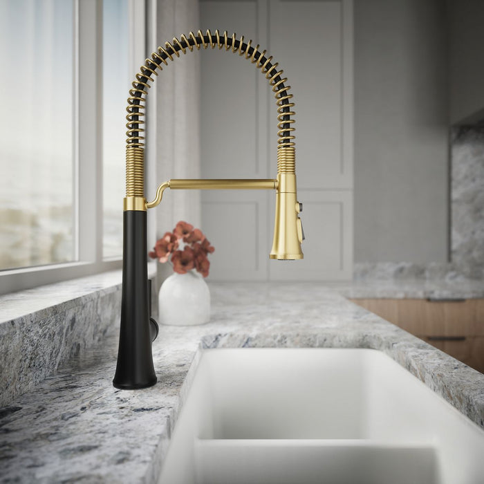 KOHLER K-23765 Tone Semi-professional pull-down kitchen sink faucet with three-function sprayhead, matte black with...