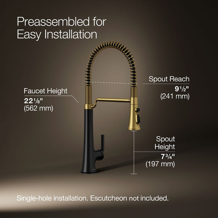 KOHLER K-23765 Tone Semi-professional pull-down kitchen sink faucet with three-function sprayhead, matte black with...