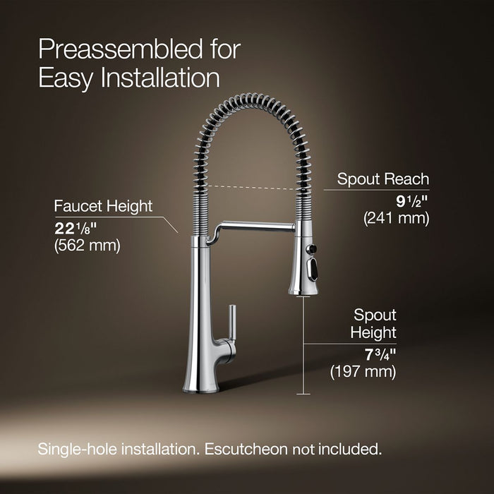 KOHLER K-23765 Tone Semi-professional pull-down kitchen sink faucet with three-function sprayhead, polished chrome - view 5