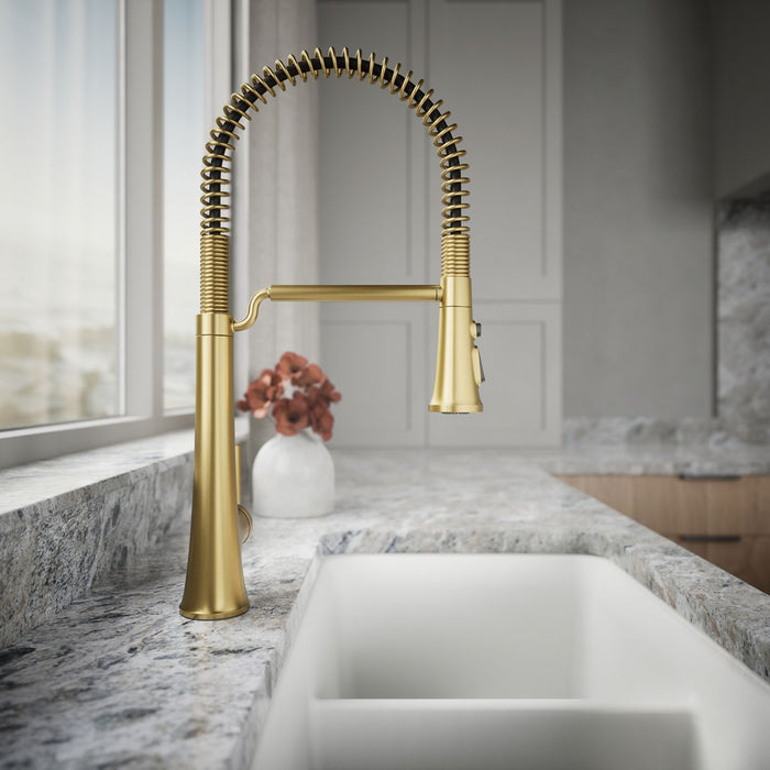 KOHLER K-23765 Tone Semi-professional pull-down kitchen sink faucet with three-function sprayhead, vibrant brushed...