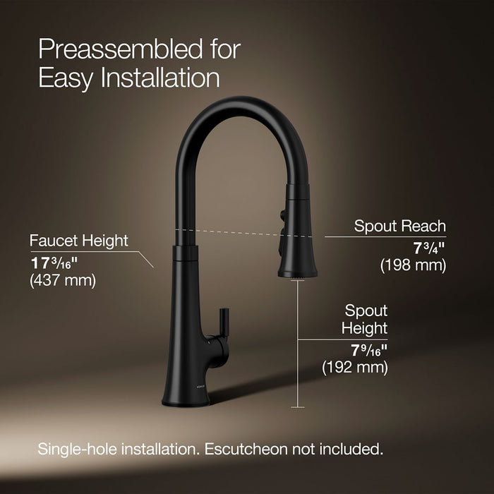 KOHLER K-23766 Tone Touchless pull-down kitchen sink faucet with three-function sprayhead, matte black - view 5