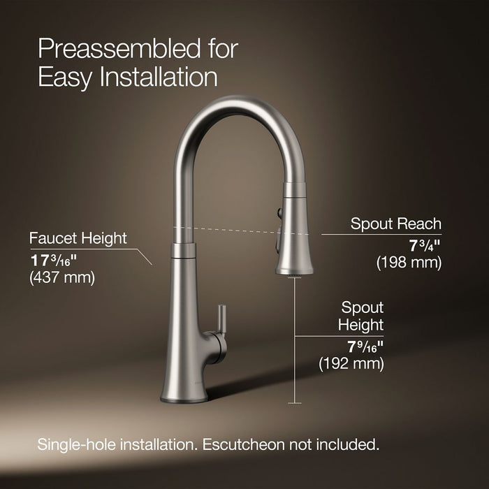 KOHLER K-23766 Tone Touchless pull-down kitchen sink faucet with three-function sprayhead