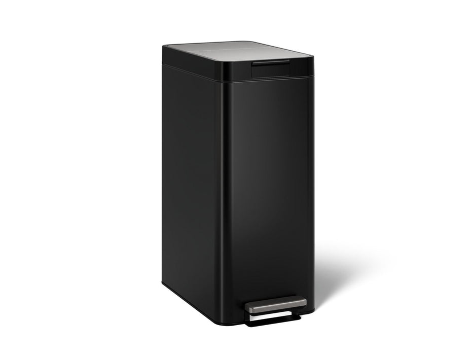 KOHLER K-23826 13-gallon stainless steel slim step trash can with bifold lid, black stainless