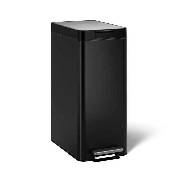KOHLER K-23826 13-gallon stainless steel slim step trash can with bifold lid, black stainless - view 2