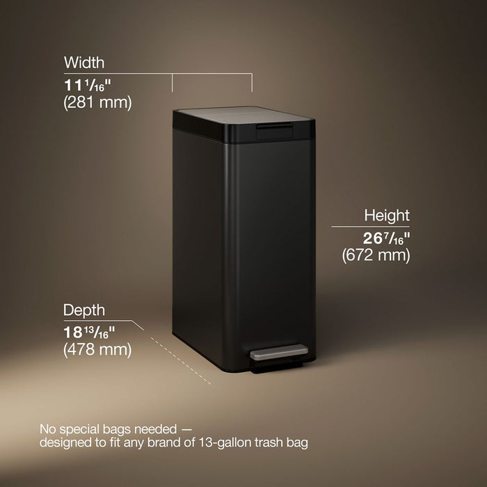 KOHLER K-23826 13-gallon stainless steel slim step trash can with bifold lid, black stainless - view 4
