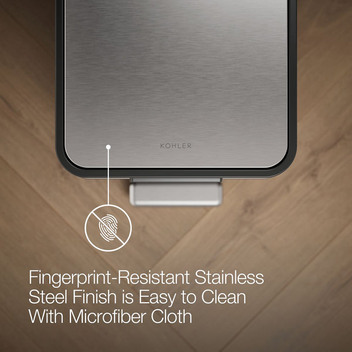 KOHLER K-23826 13-gallon stainless steel slim step trash can with bifold lid, black stainless - view 5