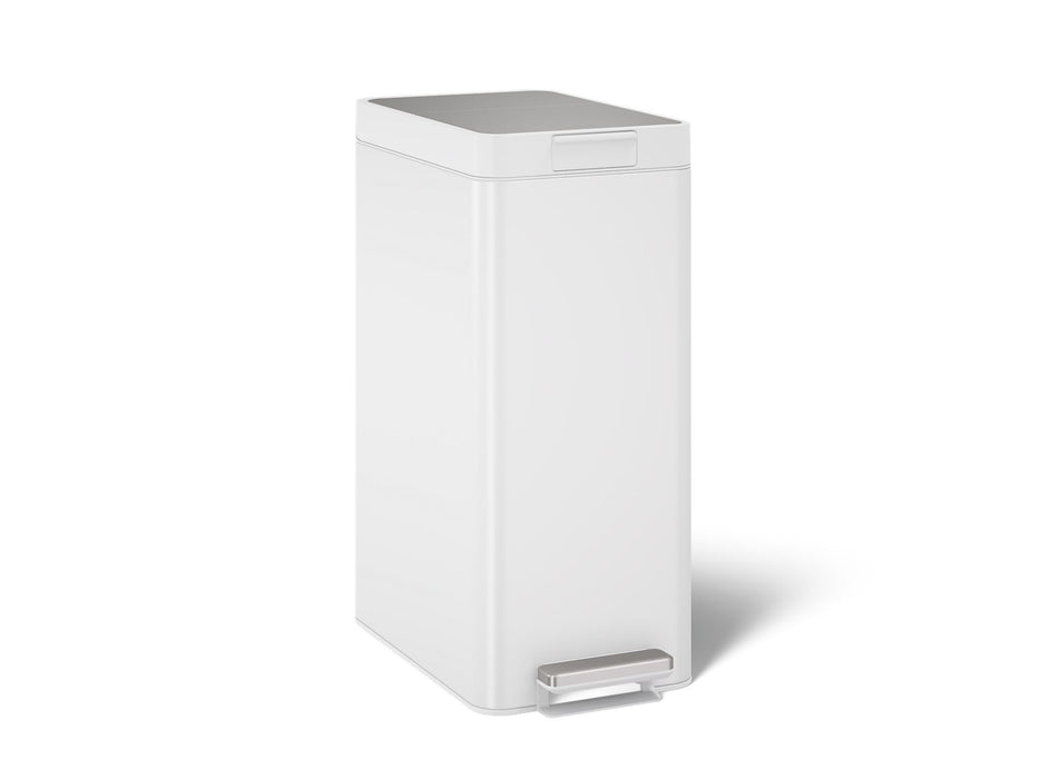 KOHLER K-23826 13-gallon stainless steel slim step trash can with bifold lid, stainless steel white