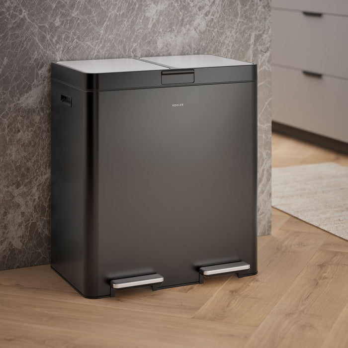 KOHLER K-23828 82-liter stainless steel dual-bin step trash can, black stainless - view 2