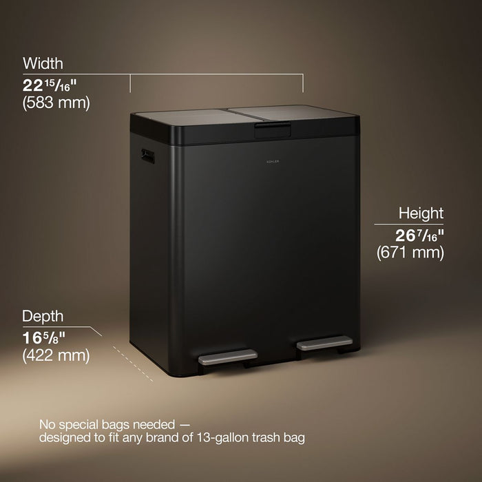 KOHLER K-23828 82-liter stainless steel dual-bin step trash can, black stainless - view 4