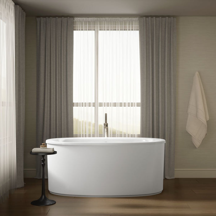 KOHLER K-24001-W1 Sunstruck 60" x 34" freestanding bath with Bask heated surface and straight shroud, white - view 4