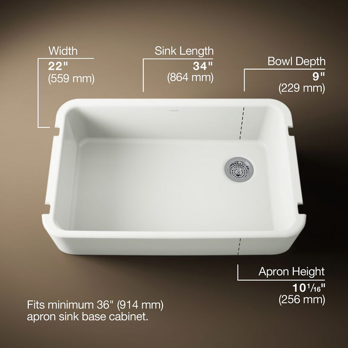 KOHLER Ironridge 34" undermount single-bowl farmhouse kitchen sink