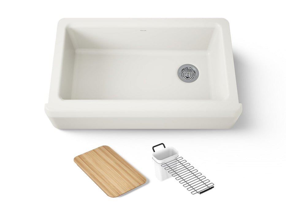KOHLER K-24564 Riverby 35-3/4" undermount single-bowl farmhouse workstation kitchen sink, biscuit