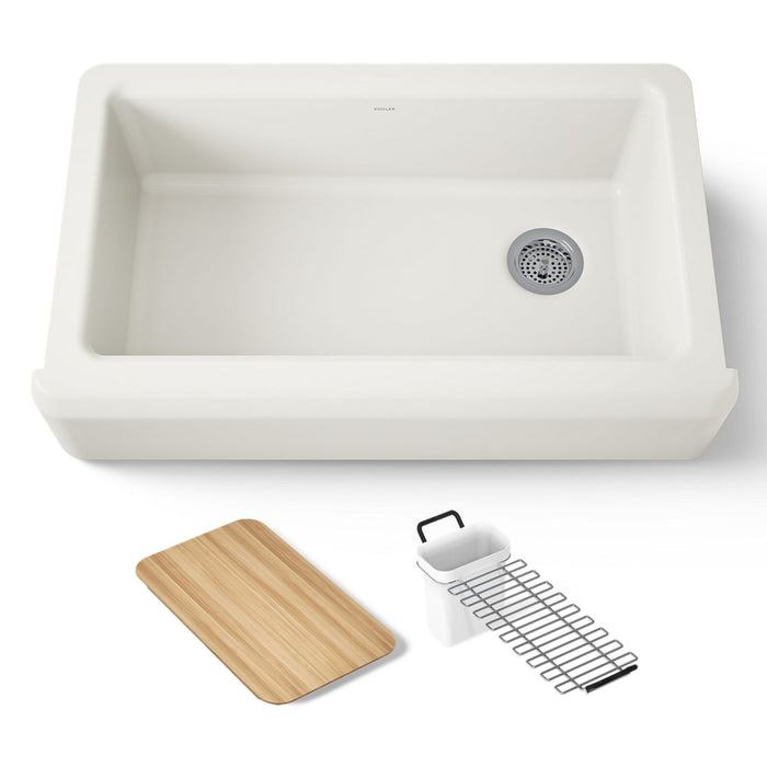 KOHLER K-24564 Riverby 35-3/4" undermount single-bowl farmhouse workstation kitchen sink, biscuit - view 5
