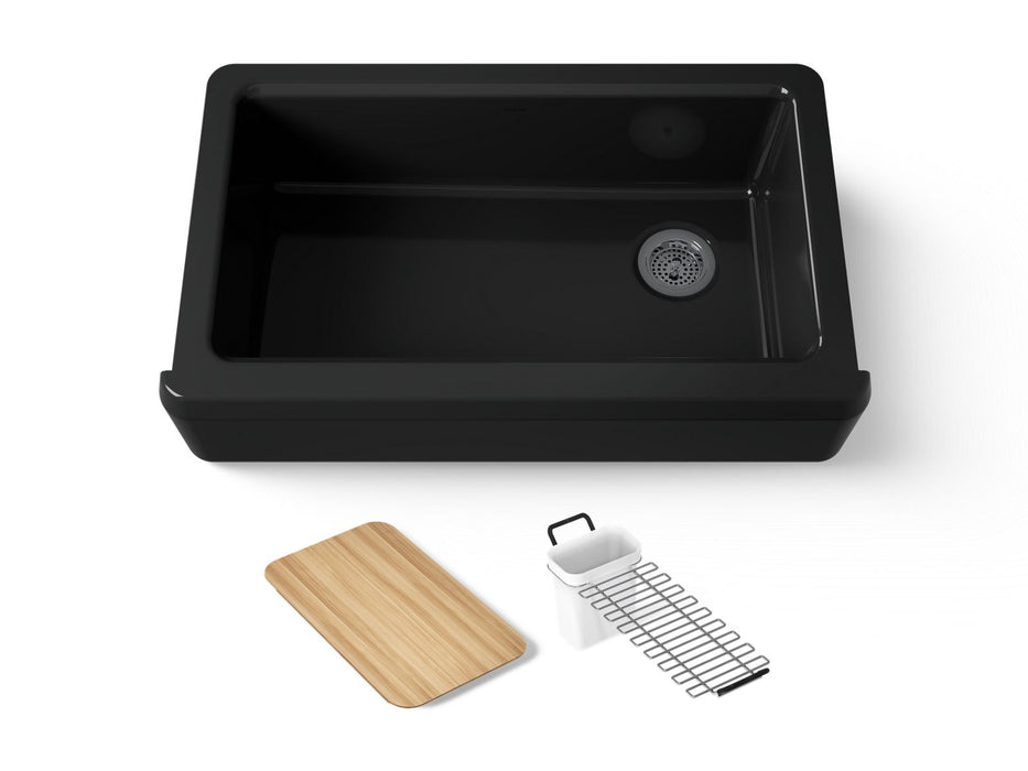 KOHLER K-24564 Riverby 35-3/4" undermount single-bowl farmhouse workstation kitchen sink, black black