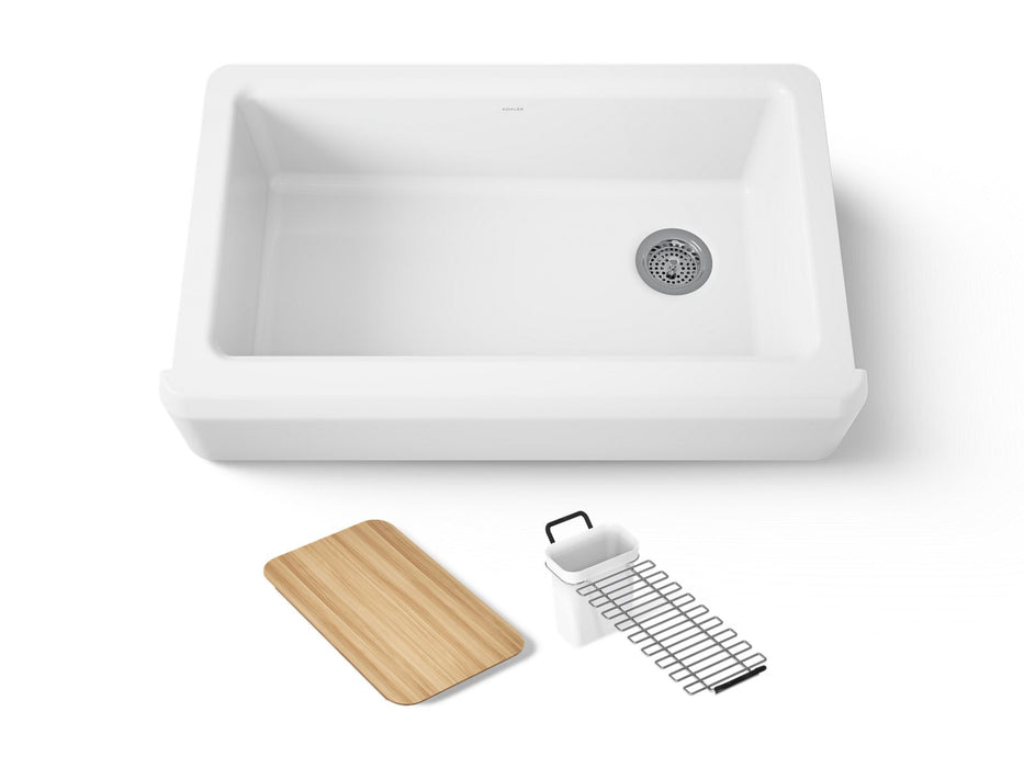 KOHLER K-24564 Riverby 35-3/4" undermount single-bowl farmhouse workstation kitchen sink, white