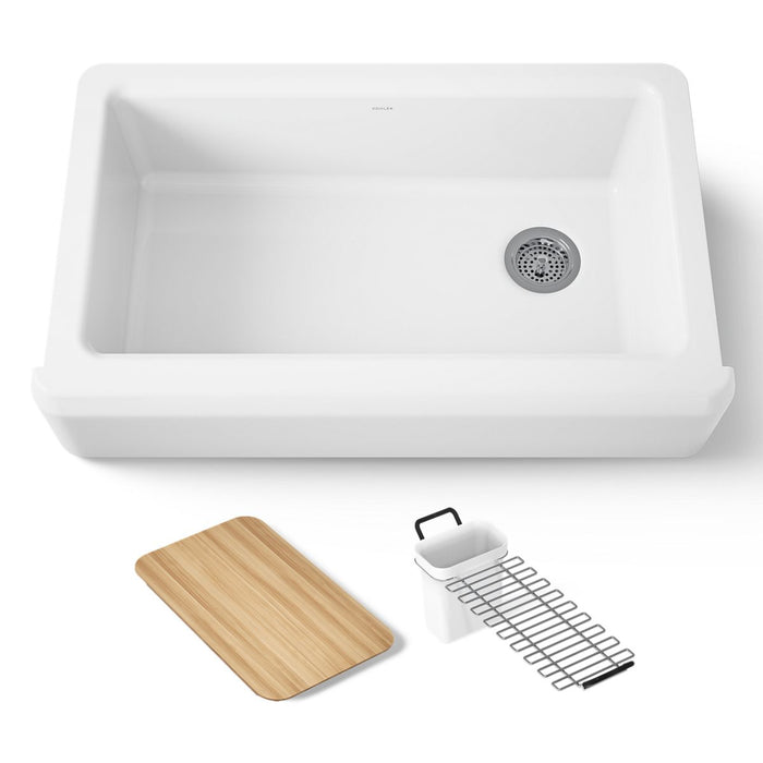 KOHLER K-24564 Riverby 35-3/4" undermount single-bowl farmhouse workstation kitchen sink, white - view 5