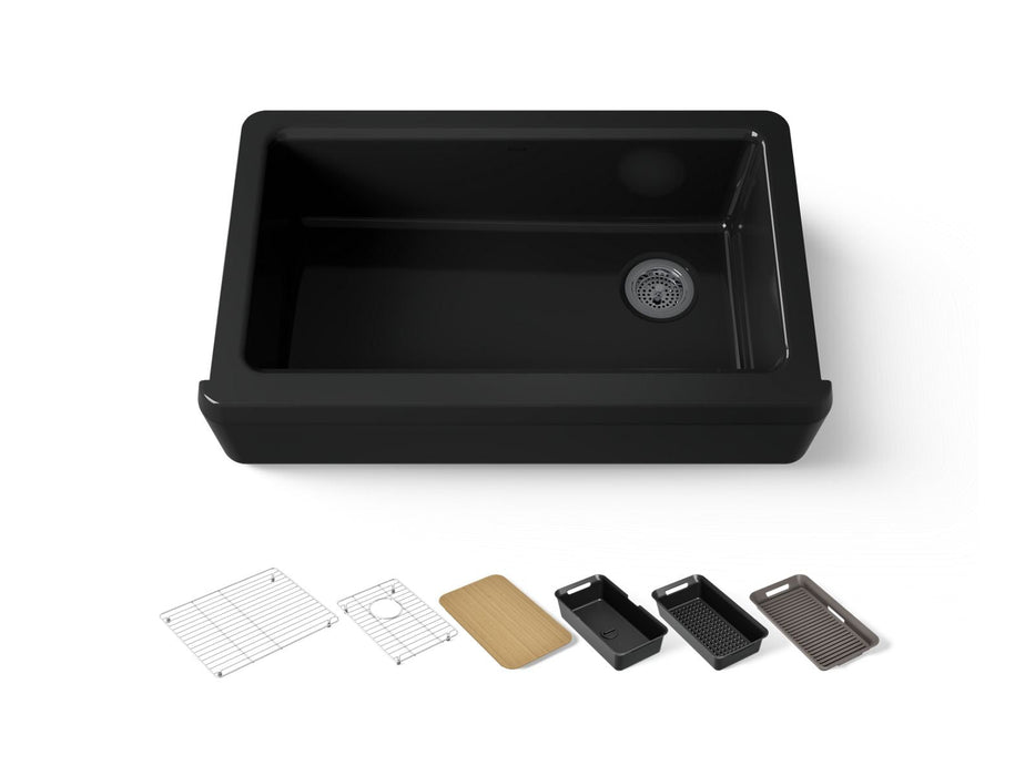 KOHLER K-24564 Riverby 35-3/4" Undermount Single-bowl Farmhouse Workstation Kitchen Sink, black black