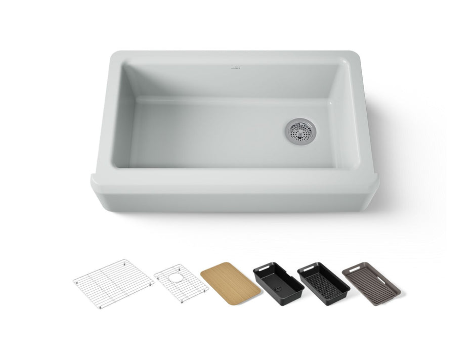 KOHLER K-24564 Riverby 35-3/4" Undermount Single-bowl Farmhouse Workstation Kitchen Sink, ice grey