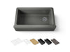 KOHLER K-24564 Riverby 35-3/4" Undermount Single-bowl Farmhouse Workstation Kitchen Sink, thunder grey