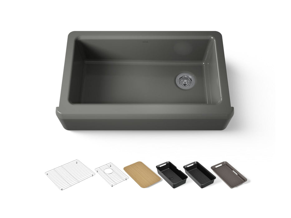 KOHLER K-24564 Riverby 35-3/4" Undermount Single-bowl Farmhouse Workstation Kitchen Sink, thunder grey