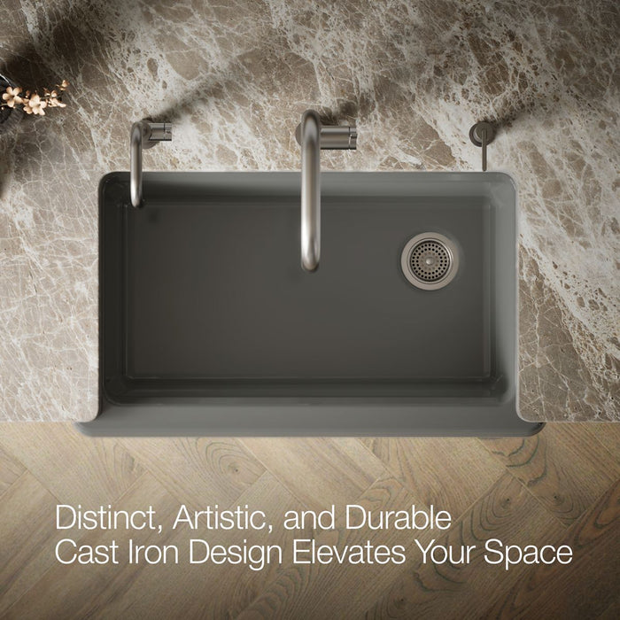 KOHLER K-24564 Riverby 35-3/4" Undermount Single-bowl Farmhouse Workstation Kitchen Sink, thunder grey - view 4