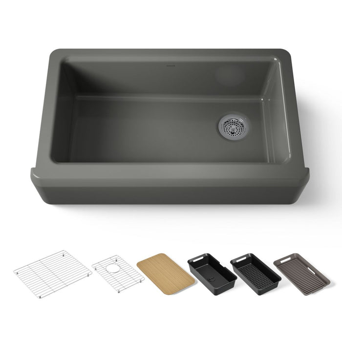 KOHLER K-24564 Riverby 35-3/4" Undermount Single-bowl Farmhouse Workstation Kitchen Sink, thunder grey - view 5