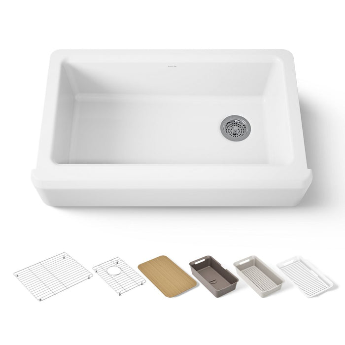 KOHLER K-24564 Riverby 35-3/4" Undermount Single-bowl Farmhouse Workstation Kitchen Sink, white - view 5