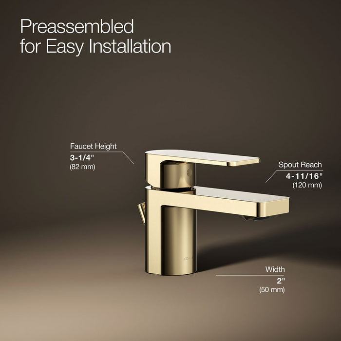 KOHLER K-24804-4 Parallel Low single-handle bathroom sink faucet, 1.2 gpm, vibrant french gold - view 3