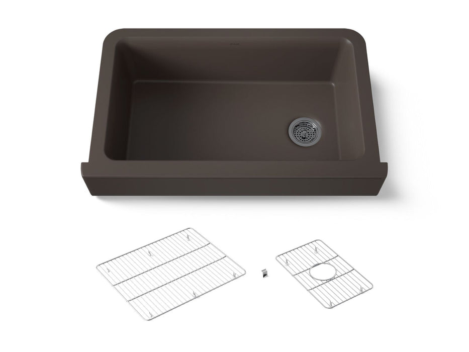 KOHLER K-25784 Cairn Undermount single-bowl farmhouse kitchen sink, matte brown