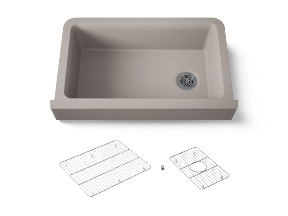 KOHLER K-25784 Cairn Undermount single-bowl farmhouse kitchen sink, matte taupe