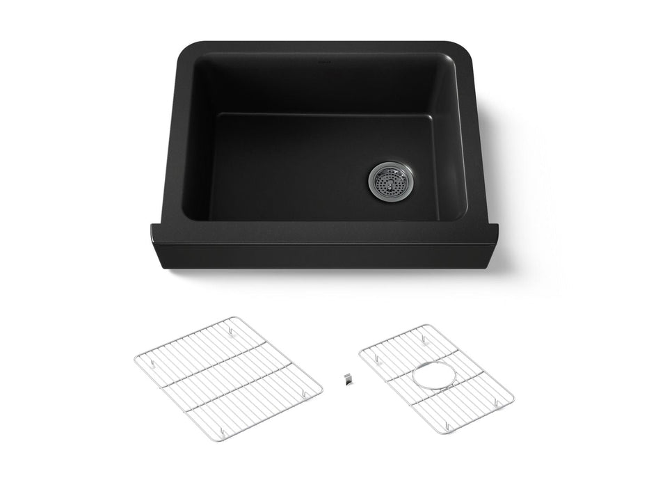 KOHLER K-25785 Cairn 29-3/4" undermount single-bowl farmhouse kitchen sink with short apron, matte black