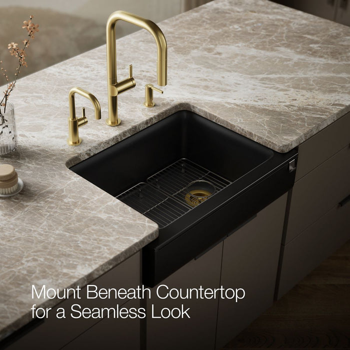 KOHLER K-25785 Cairn 29-3/4" undermount single-bowl farmhouse kitchen sink with short apron, matte black - view 3