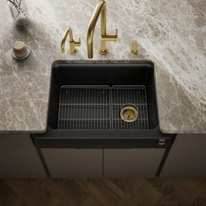 KOHLER K-25785 Cairn 29-3/4" undermount single-bowl farmhouse kitchen sink with short apron, matte black - view 4