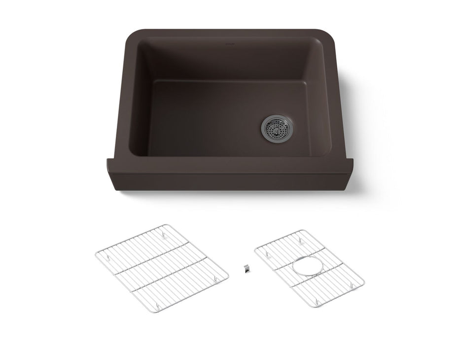KOHLER K-25785 Cairn 29-3/4" undermount single-bowl farmhouse kitchen sink with short apron, matte brown