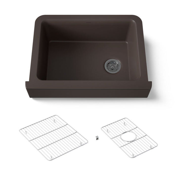 KOHLER K-25785 Cairn 29-3/4" undermount single-bowl farmhouse kitchen sink with short apron, matte brown - view 5