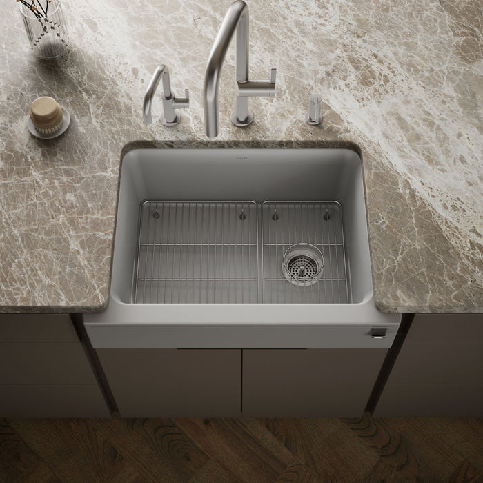 KOHLER K-25785 Cairn 29-3/4" undermount single-bowl farmhouse kitchen sink with short apron, matte grey - view 3