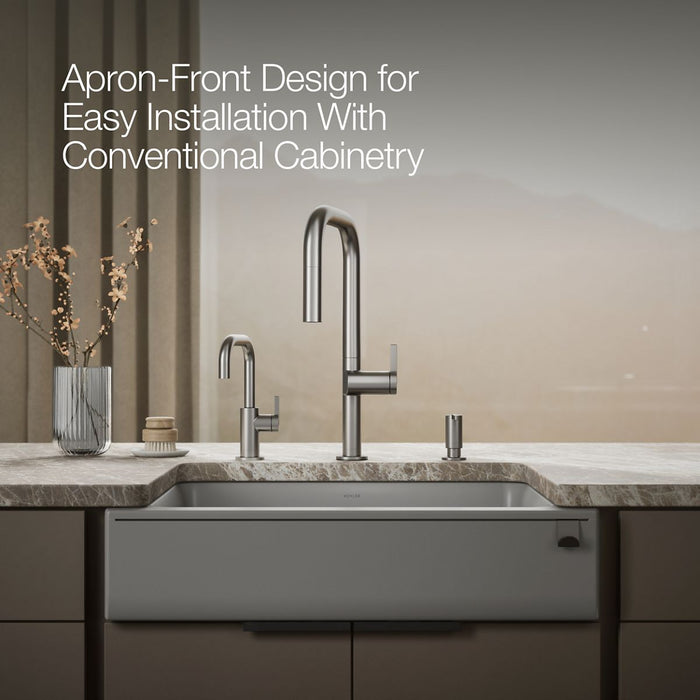 KOHLER K-25785 Cairn 29-3/4" undermount single-bowl farmhouse kitchen sink with short apron, matte grey - view 5