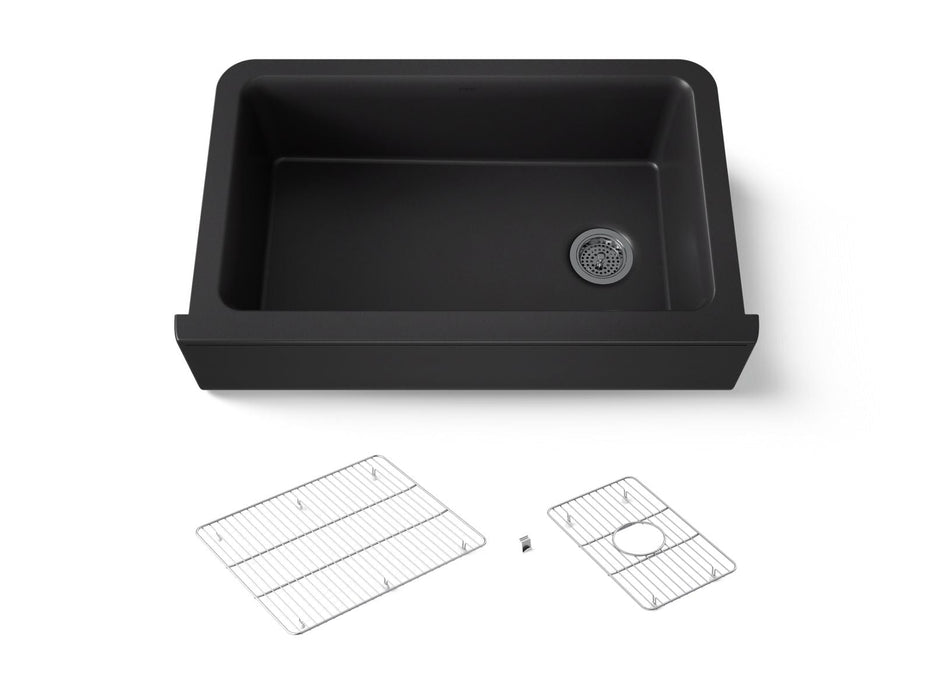 KOHLER K-25786 Cairn 34" undermount single-bowl farmhouse kitchen sink, matte black